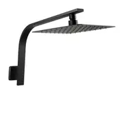 ACA WELS Square 8'' Ultrathin Stainless Steel Rainfall Shower Head Gooseneck Wall Arm Black