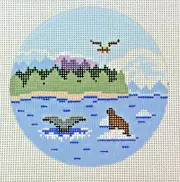 Hand-painted Needlepoint Canvas, Alaska, 4" Circle, 18m
