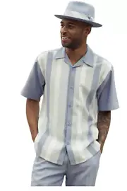 Men's CHAMBRAY Vertical Stripes 2-Piece Walking Suit Set in- LAR-36 WAIST 2405
