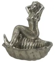Silver Mermaid Sitting on Clam Shell Figurine 7.25 Inches