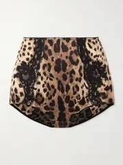 [Dolce & Gabbana] Dolce & Gabbana - Lace-trimmed Leopard-print Silk-blend Satin Briefs - Leopard print - 2 2 Animal print