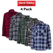 Hard Yakka Mens 4 Pack Core Long Sleeve Closed Front Check Flannel Shirt Y04006