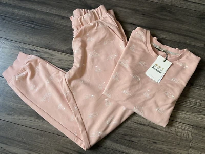 BARBOUR PINK LOGO & SLEEPING DOG PRINT PYJAMAS LOUNGEWEAR SET SIZE S BNWT