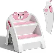 Foldable Toddler Step Stool for Bathroom Sink, Adjustable 2 Step Stool for Kids Toilet Potty Training Stool with Handles, Child Kitchen Counter Stool Helper (Pink)