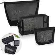 3 Pieces 3 Sizes Mesh Cosmetic Bag, Zipper Pouch for Offices Travel Accessories, Mesh Cosmetic Bag Purse Pouch Zipper Mesh Travel Bag, Travel Purse Organizer Portable Pouch Bag