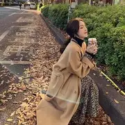 Plain Button-Up Long Coat Camel - L