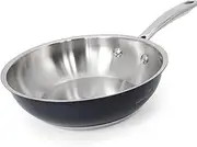 [HOMICHEF] Navy Gray 24 cm Nickel Free Fry Pan Stainless Steel (No Toxic Non Stick Coating) - Induction Cookware Frying Pan - Noble Fry Pan Stainless Steel Wok Nickel Free Pans Skillets