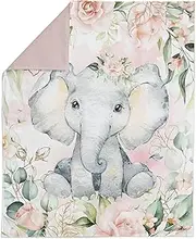 UNIQUE Rose Safari Elephant Fabric Panel 29x39in, Quilting Panel, Baby Quilt Panel, Cotton Baby Panel, Blanket Panel, Sateen Cotton Fabric Panel for Quilting, White, Grey, Green, Pink