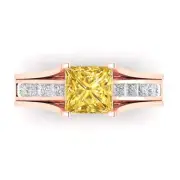 3.4 Princess Cut Natural Citrine Promise Bridal Band set Sliding 14k Rose Gold