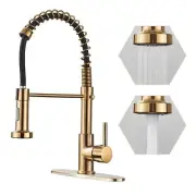 Gold Kitchen Faucet,Commercial Stainless Steel Single Handle Pull Down Kitche...