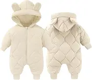 [KEOYA] Baby's Hooded Snowsuit Newborn Romper Thicken Velvet One-piece Outwear Jumpsuit Winter Warm Toddler 3-18 Months