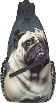 AU830 Funny Pug Dog Crossbody Sling Backpack Sling Bag Chest Bag Shoulder Bag Casual Day Pack For Unisex