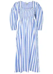 Ganni Striped Cotton Midi Dress - Blue - 40 (UK12 / M) 40 (UK12 / M)