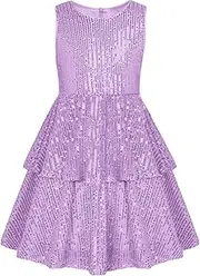 [Danna Belle] Girls Sequin Dress Sleeveless Party Birthday Dual-Layer Dresses 6-14