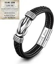 [Angyape] Son's Infinity Knot Bracelet, ziella Forever Linked Together Bracelet for My Son To My Son Infinity Knot Leather Bracelet From Mom Stainless Steel Engraved Jewelry for Birthday Christmas