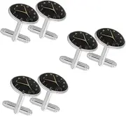 [DEARMAMY] 3 Pairs Clock Cufflinks Simple Matches Women's Belts Accessory Palette French Ring Switch Decorative Embroidery Thread Wall-mounted Accessories Clip Lamp Holder Black Alloy