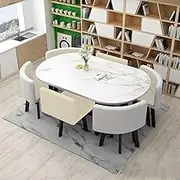Oval Reception Dining Table, Reception Conference Table and 6 Chairs, Meeting Seminar Table Space Saving Negotiation Table, Cipri Leather Chair Surface(9)