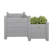 2pc Esschert Design Wooden Square Planter Home Garden Small & Large Grey