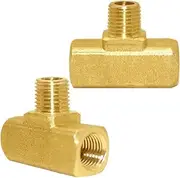 Joywayus Brass Pipe Fitting Barstock Street Tee T 3 way NPT 1/4" Female × 1/4" Male × 1/4" Female Adapter (Pack of 2)