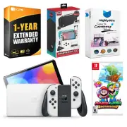 Nintendo Switch White OLED + Mario & Luigi: Brothership + Accessory Gamer Kit