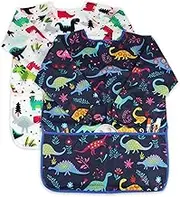 2 Pack Kids Art Smocks, Painting Smock with Long Sleeve and 3 Pockets, Dinosaur Waterproof Painting Aprons Artist Smock for Age 3-8 Children Toddler Arts Crafts (Large)