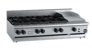 B+S Black Combination Six Open Burners & 300mm Grill Plate Bench Mounted LPG