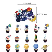 16PCS Outer Space Astronaut Rocket Planets Cake Cupcake Toppers Solar System UFO Party Supplies Party Decorations