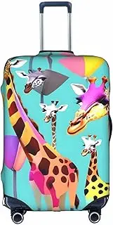 [Pvinnk] Colorful Giraffe Fans Lovers Print Protective Luggage Cover Elastic Washable Suitcase Protector Travel Gear Protector, White, Small