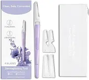 Face Razors for Women, Dermaplane Razor for Women Face, Eyebrow Razor, Facial Razors, Dermaplaning Tool, Reusable Metal Handle with 4 Microblades for Sensitive Skin, Peach Fuzz Remover, Purple