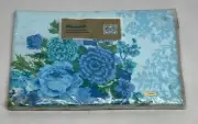 Vtg STEVENS Percale Sheet Blue Cabbage Rose Cottagecore 70s Reto Double Flat