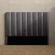 Upholstered Bed Head with Vertical Panels in King, Queen and Double Size (Fossil Grey Velvet Fabric)