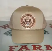 US Army High Crown Beige Trucker Summer Mesh Backed Adjustable Ball Cap.