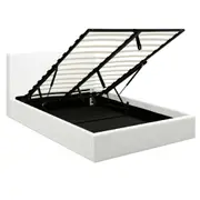 Design Square Modern Designer Gas Lift PU Leather Queen Bed Frame With Headboard - White