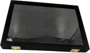 segolike Wooden Jewelry Display Box Lockable Gemstone Storage Tray w/Glass Lids Showcase - Black