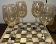 4 MIKASA Cheers Signed Amber White Wine Glass 15.75 Ounce 9” Iridescent Etched