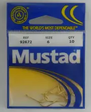 Mustad 92671 #6 10Ct Gold Forged Beak Hook