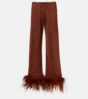 [Oseree] Oséree Lumière Plumage feather-trimmed straight pants AU 12 brown