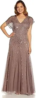 [Adrianna Papell] Women's Beaded Flutter Sleeve Gown