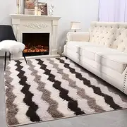 Fluffy Soft Plush Area Rugs, Shaggy Rugs for Living Room Playroom, Large High Pile Fuzzy Indoor Carpet for Bedroom, Geometric Furry Floor Carpets for Kids Home Decor (Colorful Wavy, 200x140cm)