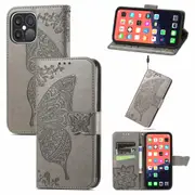 For iPhone 13 Pro Case,Butterfly PU Leather Wallet Cover,Grey