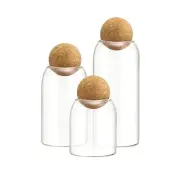 3 Pcs Glass Jars with Cork Ball Lid Set Kitchen Food Terrarium Airtight Clear...