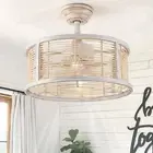 20 Inch Rattan Caged Ceiling Fan with Light Boho White Fandelier Ceiling Fan ...