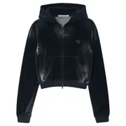 [T By Alexander Wang] Hoodie With Clear Bead Hotfix In Crushed Velour