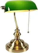 Newrays Glass Banker Desk Lamp with Pull Chain Switch Plug in Fixture (Green)