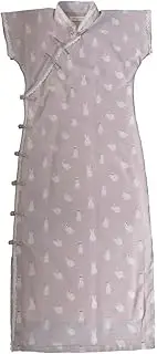 [JIMINISO] Light Purple Cute Rabbit Print Modern Qipao Long Women's Full-Front Opening Chinese Authentic National Style Cheongsam