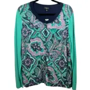 NWT Talbots Paisley Light Weight Button Down Cardigan Sweater 2X
