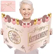 Kuxriox Happy Retirement Party Decorations Card for Men Women, Pink Rose Gold Large Retirement Card With Envelope, Jumbo Happy Retired Guest Book Greeting Card, Giant Farewell Retired Card Gifts