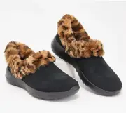Skechers On-the-GO Joy Suede & Faux Fur Slip-Ons -Cozy Catch- Black Leopard 6.5W