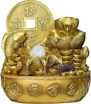 Tabletop Water Fountain Gold Color Tabletop Fountain with Water Pump, Fountain Fengshui Indoor Decoration Lucky Fortune Tabletop Decorative Waterfall for Office and Home Decor Office Relaxation Medita