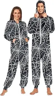 [Joisal] Spooky Spiderweb Black Adult Onesies, Non-fade, Vibrant Colors, Cosplay Costumes One Piece Pajamas
